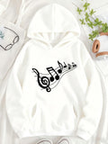Women's Hoodie Flowing Black Music Notes With Graceful Melodic Curves Hoodie