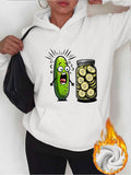 Women's Hoodie Shocked Cartoon Pickle With Sliced Cucumbers In Glass Jar Pickle