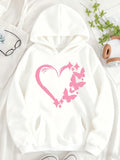 Women's Hoodie Pink Butterflies Flying In Shimmering Heart Shape Surrounded By White Fabric Hoodie