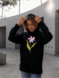 Women's Hoodie Graceful Green Stems With Pink Petals At Bloom Flower