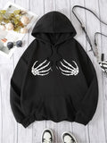 Women's Hoodie Skeleton Hands Graphic Over Chest On Black Hoodie