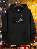 Men's Hoodie Penguins Sitting On Heartbeat Line With Winter Lights Penguin