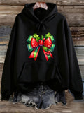 Women's Hoodie Polka Dot Festive Green Ribbon With Christmas Holly Bow
