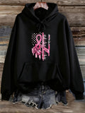Women's Hoodie Pink Ribbon Stars Stripes Among Streaked Paint American Peace Symbol