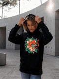 Women's Hoodie Vibrant Orange Blossoms With Lush Green Leaves Centered On Hoodie Flower