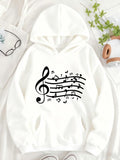 Women's Hoodie Melodic Lines With Flying Birds Above Curved Music Notes