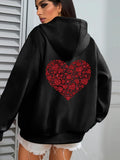 Women's Hoodie Clustered Roses Forming Decorative Pattern Heart