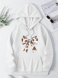 Women's Hoodie Playful Ribbon Print Featuring Cow Pattern Bow