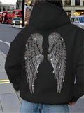 Women's Hoodie Shimmering Urban Night Street With Gleaming Embellished Angel Wings