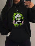 Women's Hoodie Glowing Neon Green Flames Surrounding A Creepy Human Skull