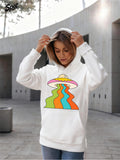 Women's Hoodie Colorful Streams Flowing Beneath A Radiant UFO Spaceship