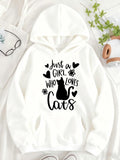 Women's Hoodie Just A Girl Who Loves Black Silhouette Cat Surrounded By Hearts Flowers Cat