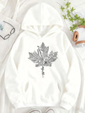 Women's Hoodie Hand Drawn Detailed Patterned Leaves With Intricate Autumn Maple Leaf