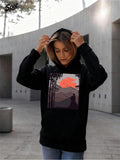 Women's Hoodie Fiery Sunset With Mountain Silhouettes Through Tall Forest Trees