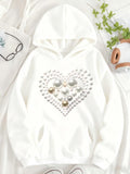 Women's Hoodie Shimmering Pearl Accents In Heart Shaped Artistic Design Hoodie