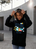 Women's Hoodie Flying Is Fun Colorful Cartoon Clouds And Cheerful Airplane