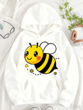 Women's Hoodie Cute Smiling Bee With Dotted Path Flying Over Small Flowers Bee
