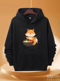 Men's Hoodie Adorable Fox With Noodle Bowl Surrounded By Warm Cozy Atmosphere Hoodie
