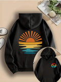 Women's Hoodie Colorful Horizon Sunset Over Still Reflective Water With Radiant Sun