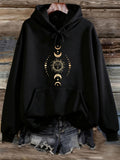 Women's Hoodie Celestial Phases Radiant Golden Moons And Star Surrounding A Shining Sun