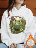 Women's Hoodie Peaceful Garden Frog Reading Among Wild Mushrooms And Blooming Flowers Frog