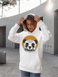 Women's Hoodie Urban Yellow Sunlight With Hand Drawn Black And White Panda