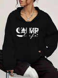 Women's Hoodie Camp Life Moonlit Scene With Campfire Under Night Sky Hoodie