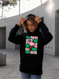 Women's Hoodie Tropical Pink Flamingo Surrounded By Lush Green Leaves And Pink Flowers Flamingo