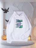 Women's Hoodie Green Geometric Blocks With Classic Numbers Centered Shark