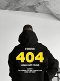 Men's Hoodie Error 404 Human Not Found With Bold Yellow Typography On Black Hoodie