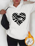 Women's Hoodie Textured Zebra Pattern Heart Centered On Cozy Fleece Hoodie