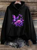 Women's Hoodie Purple Butterfly With Glowing Rose Surrounded By Magical Shimmer Flower