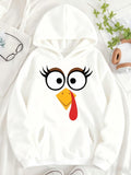 Women's Hoodie Cute Cartoon Graphic With Big Eyes Featuring A Playful Smiling Chicken