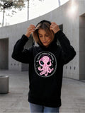 Women's Hoodie Pink Cartoon Octopus Surrounded By Dotted Circle Design Octopus