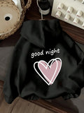 Women's Hoodie Good Night With Pink Hearts Among Black Fabric Hoodie