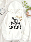 Women's Hoodie Happy New Year 2026 With Decorative Firework Burst Hoodie