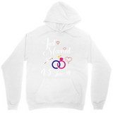 Men's Hoodie Just Married Pastel Hearts With Colorful Wedding Rings