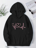 Women's Hoodie Heartbeat Stethoscope Line With Heart Motif Center Hoodie