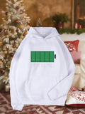 Women's Hoodie Full Charge With Vibrant Green Cartoon Battery Design