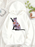 Women's Hoodie Playful Multicolor Pattern Among Halloween Icons Cat