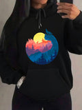 Women's Hoodie Vivid Sunset Mountains With Silhouetted Pines And Howling Wolf