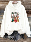Women's Hoodie Hohoho Cozy Christmas Theme With Colorful Scarf Wearing Adorable Reindeer