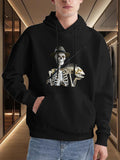 Men's Hoodie Stylish Skeleton With Fishing Rod Catching Large Fish Skeleton
