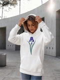 Women's Hoodie Elegant Violet Bloom With Graceful Curved Green Stems Flower