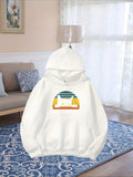 Women's Hoodie Retro Sunset Striped Colorful Horizon With Relaxing Cat Silhouette