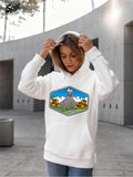 Women's Hoodie Sunny Mountain Landscape With Trees Cottages And Winding Road Patch