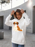 Women's Hoodie Charming Cartoon Dog With Brown And White Fur Wearing Red Collar Hoodie