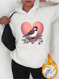 Women's Hoodie Delicate Heart Motif With Graceful Songbird Perched On Floral Branch Hoodie