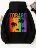 Women's Hoodie Tobago Colorful Striped Sunset With Palm Trees And Flying Birds