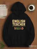 Men's Hoodie English Teacher Squad Vibrant Pastel Letters On Solid Black Hoodie